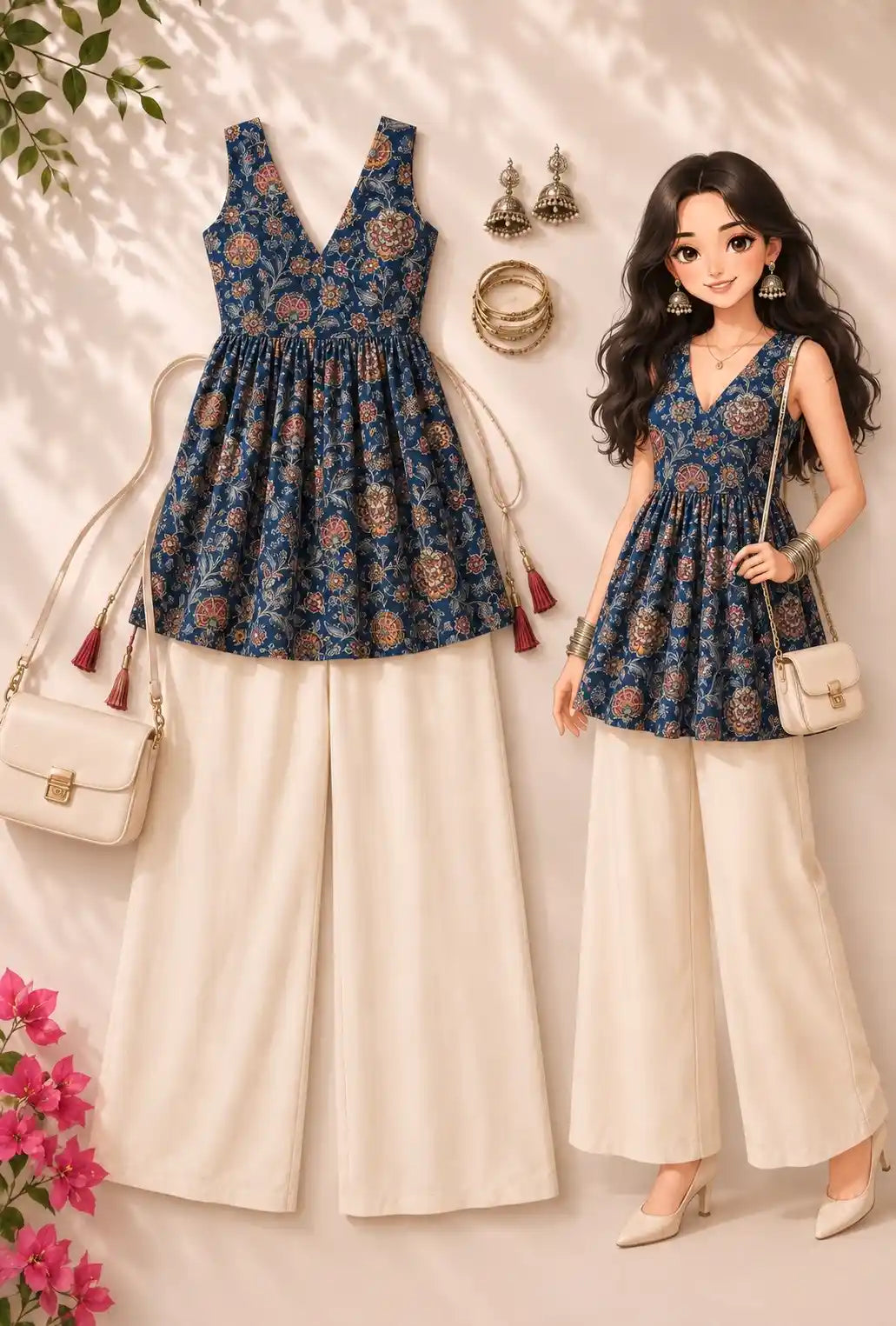 Blue Kalamkari Gulnaz Short Kurta