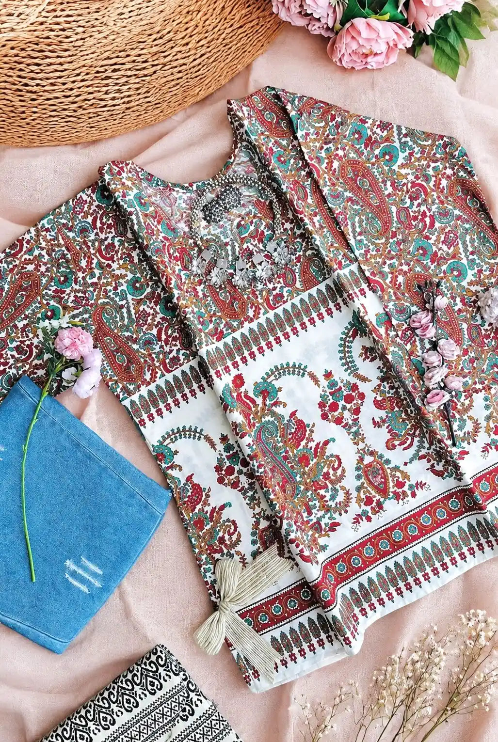 Maroon Kairi Rangriti Short Kurta