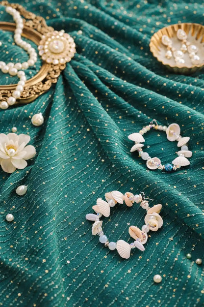 Emerald Green Sequence Embroidered Fabric Cut