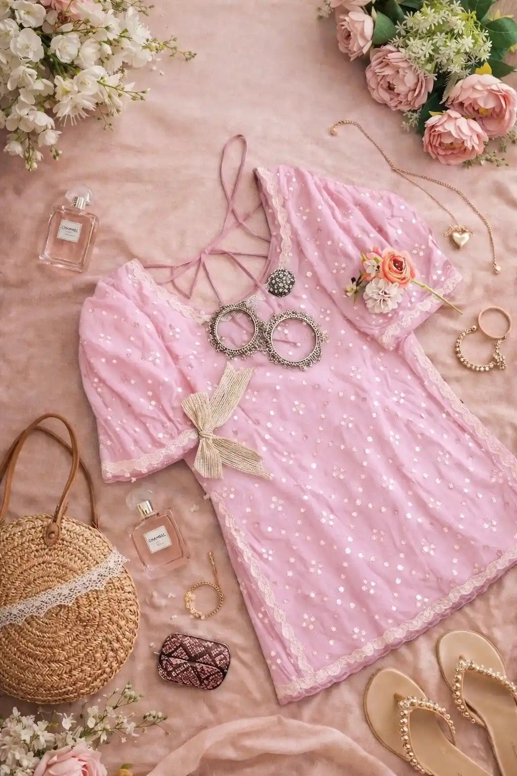 Gulnaz Pink Embroidered Short Kurta