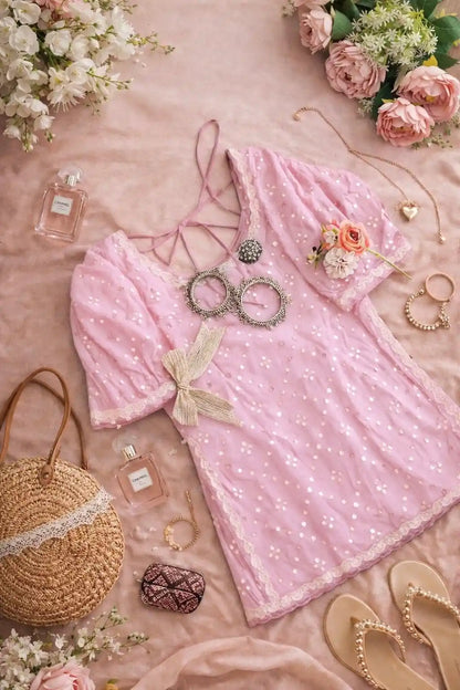 Gulnaz Pink Embroidered Short Kurta