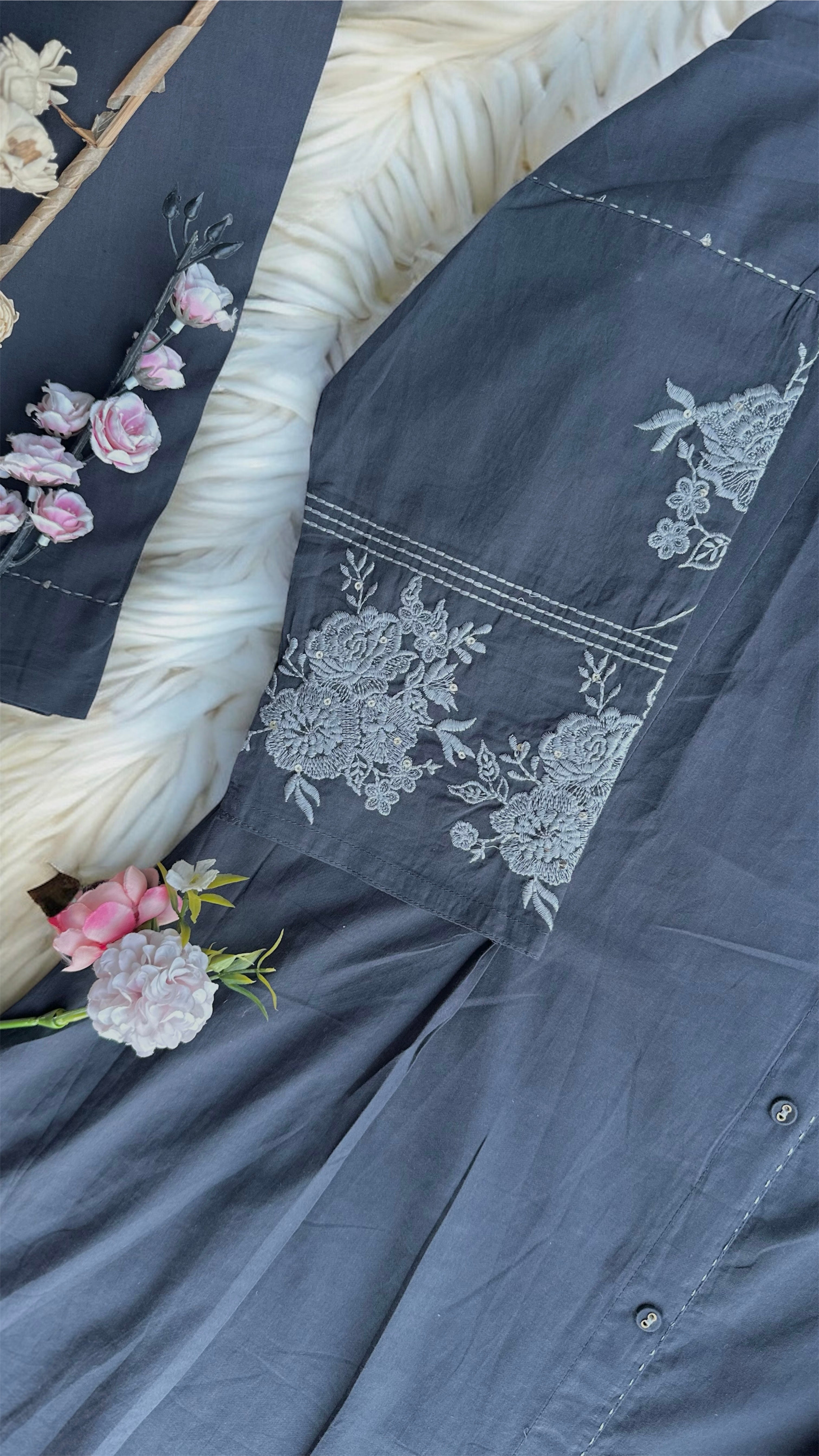 Meher Charcoal Embroidered Suit Set