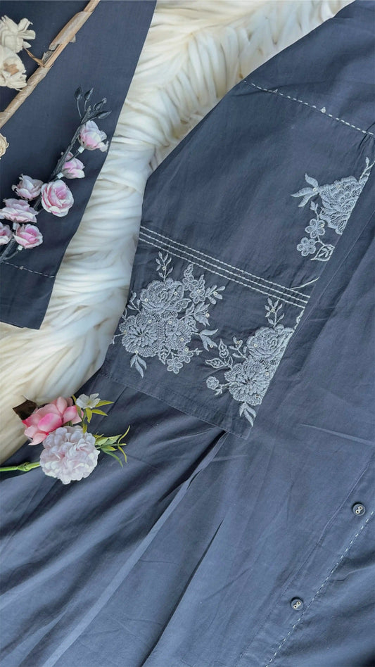 Meher Charcoal Embroidered Suit Set