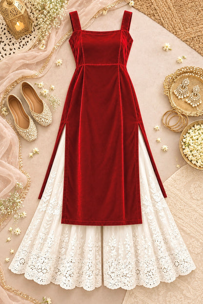Charm Red Velvet Gulnaz Kurta