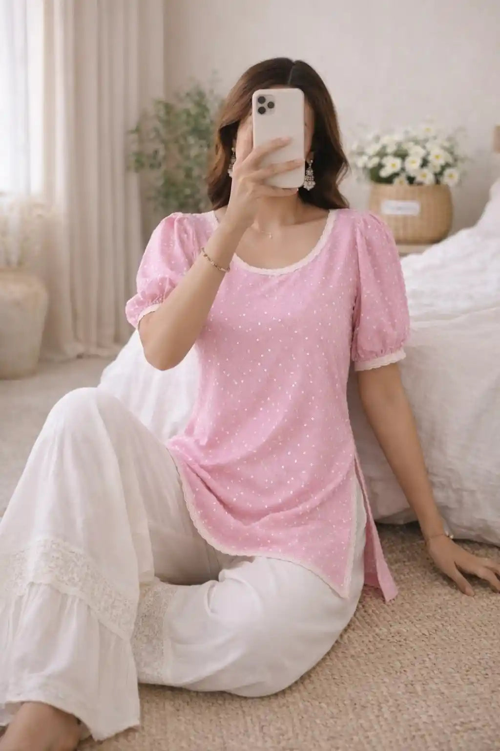 Gulnaz Pink Embroidered Short Kurta