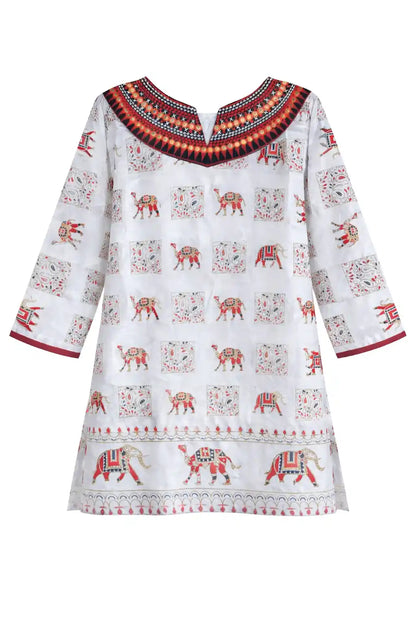 Gamti White Elephant Short Kurta