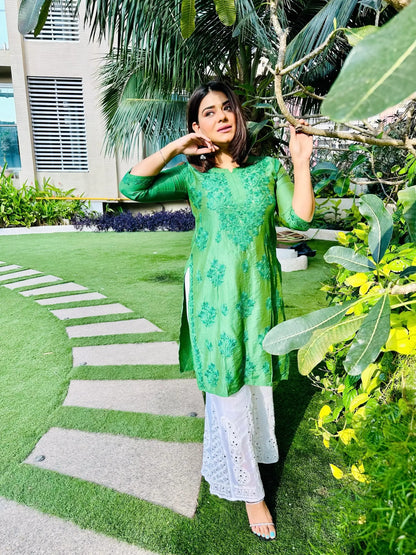 Poonam's Emerald Green Hoor Chikan Kurta