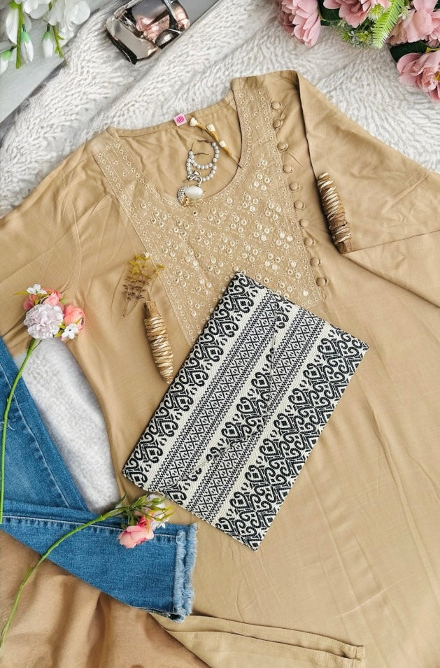 Elegant Beige Embroidered Kurta