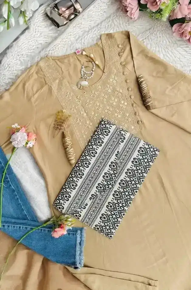 Elegant Beige Embroidered Kurta - Passion for Fashion by Shivani