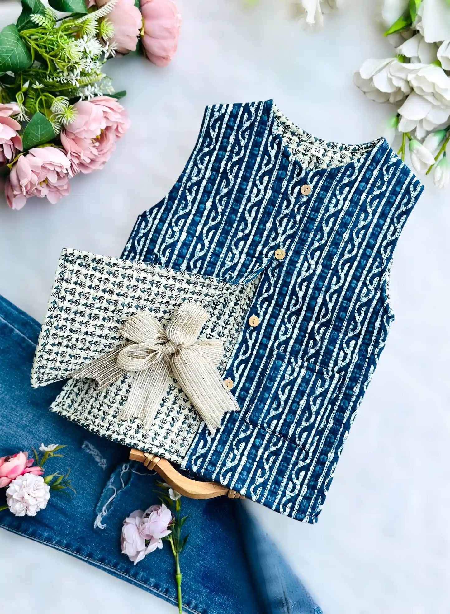 Blue Stripe Kids Jaipuri Jacket