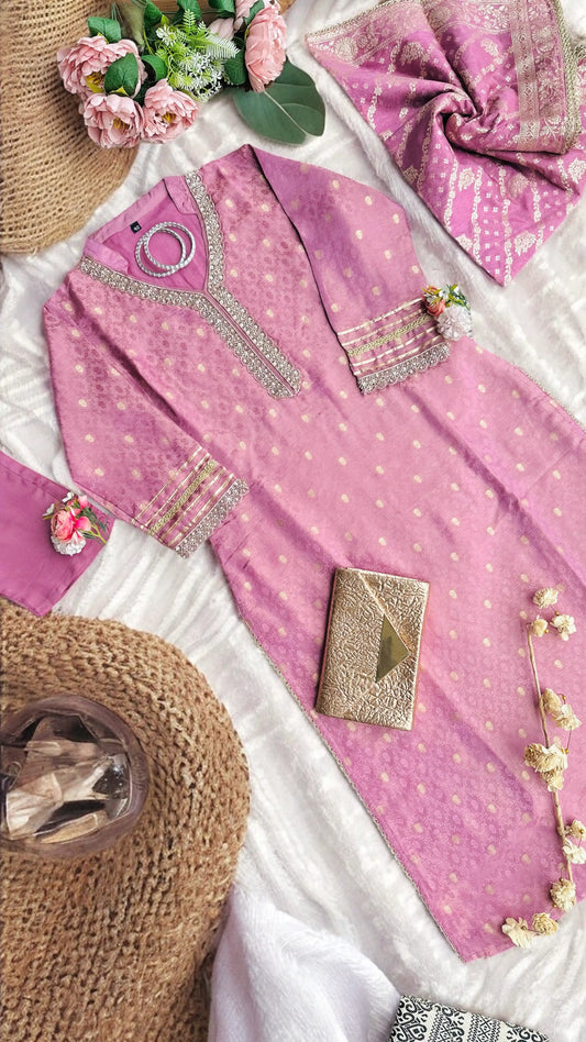 Orchid Pink Banarasi Suit Set