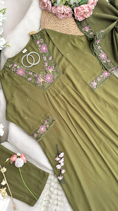 Rich Green Embroidered Suit Set