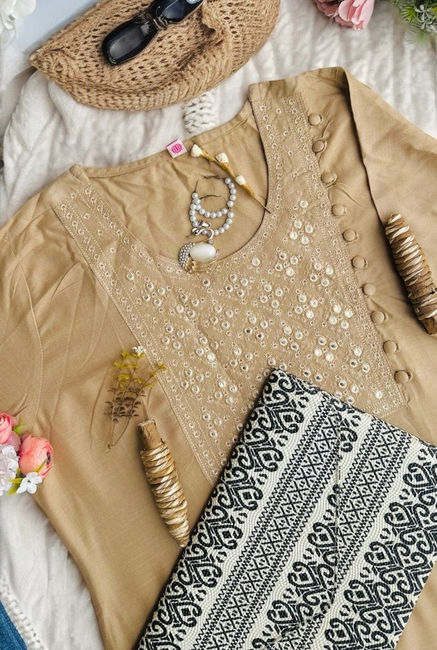Elegant Beige Embroidered Kurta