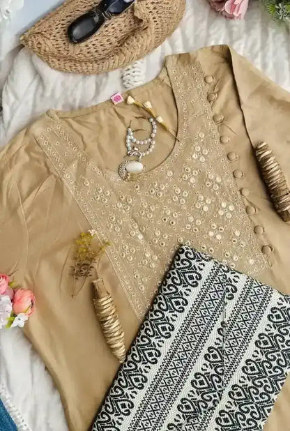 Elegant Beige Embroidered Kurta - Passion for Fashion by Shivani