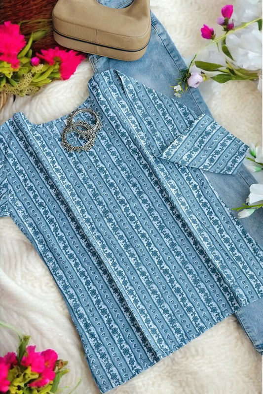Classic Grey Stripe Short Kurta
