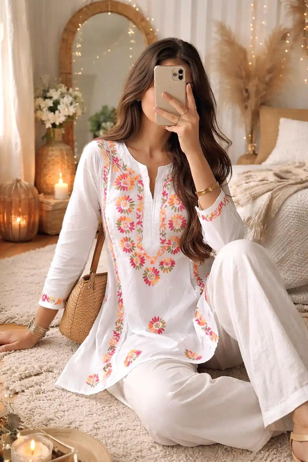 Noor Chikan Embroidered Cotton Kurta