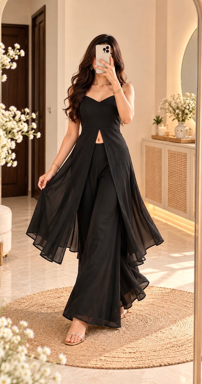 Noir Georgette Gulnaz Cord Set