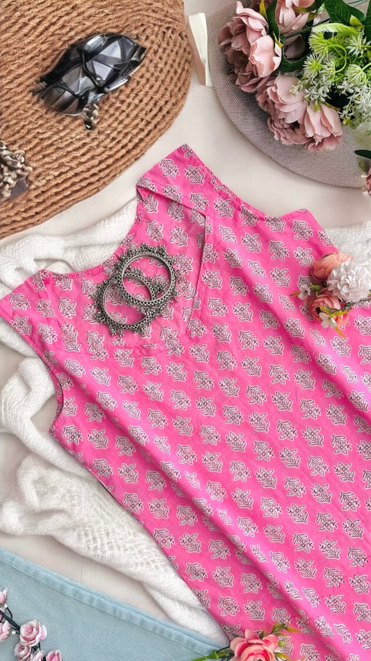 Pretty Pink Block Mul Kurta