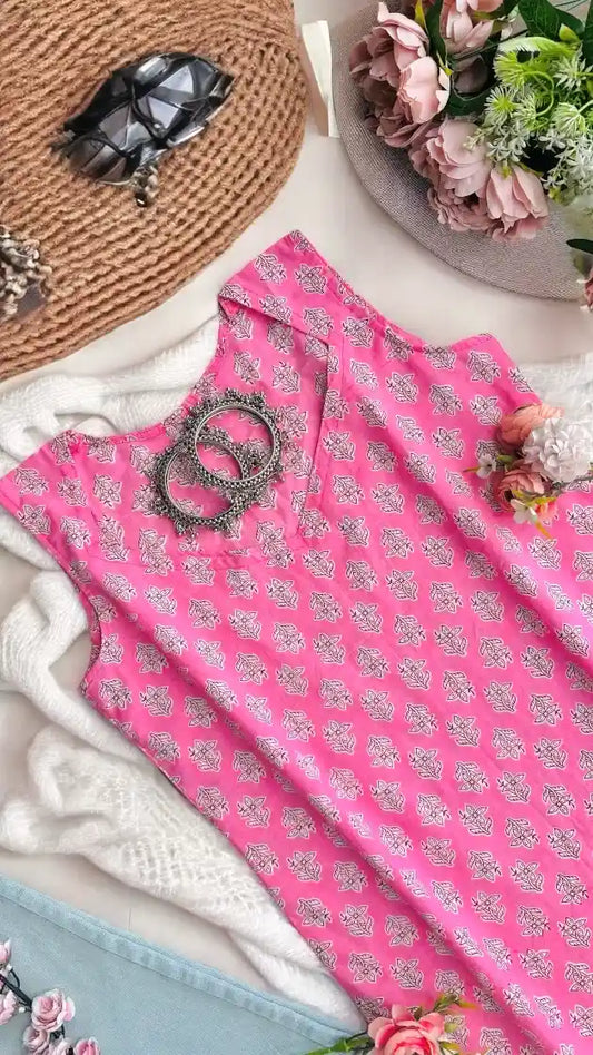 Pretty Pink Block Mul Kurta