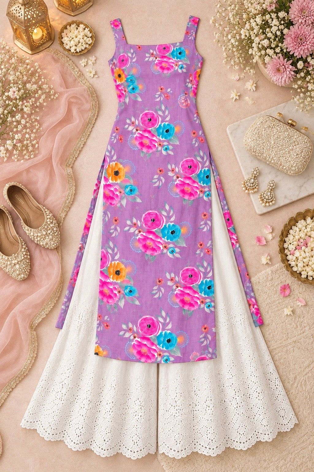 Gulnaz Lilac Blossom Printed Kurta