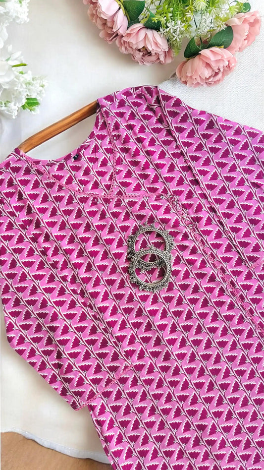 Pink Lotus Mul Budget Kurta