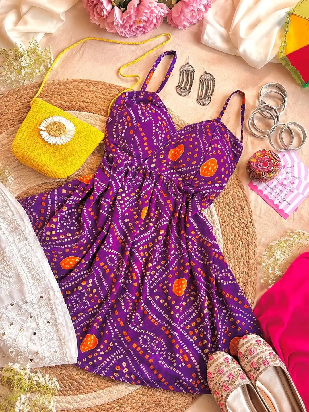 Bloom Purple Bandhej Peplum Top