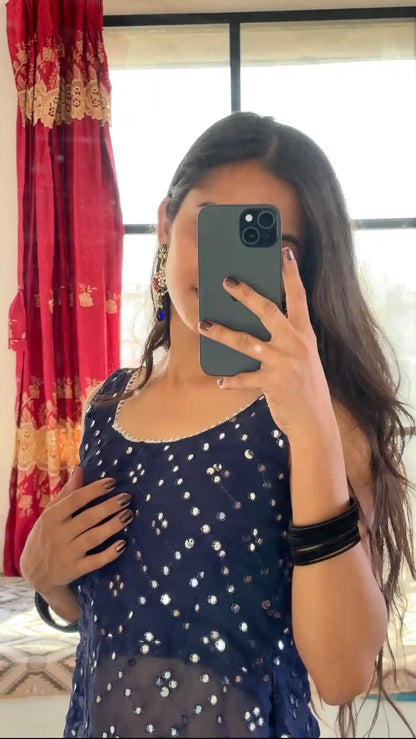 Pinal’s Blue Mirror Gulnaz Kurta - Passion for Fashion by Shivani