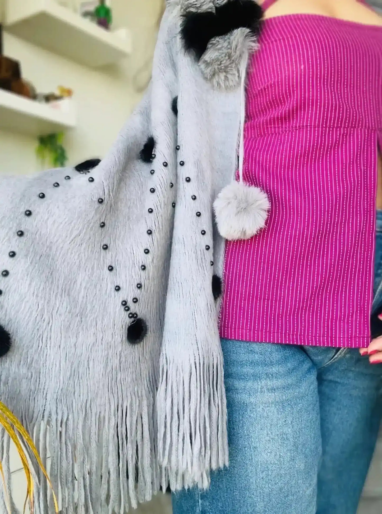 Soft Grey Fur Winter Cape