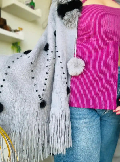 Soft Grey Fur Winter Cape