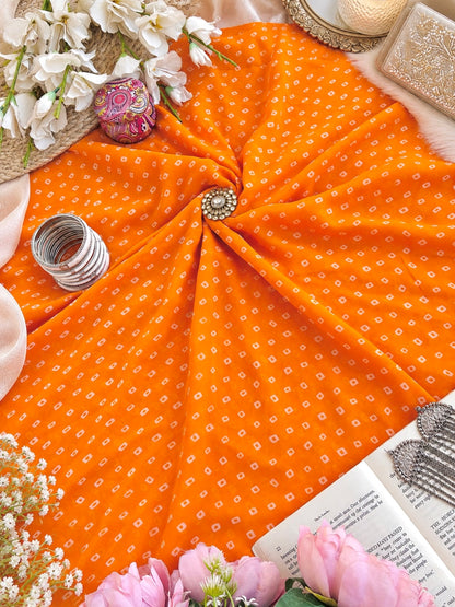 Sunset Orange Bandhej Gulnaz Fabric Cut