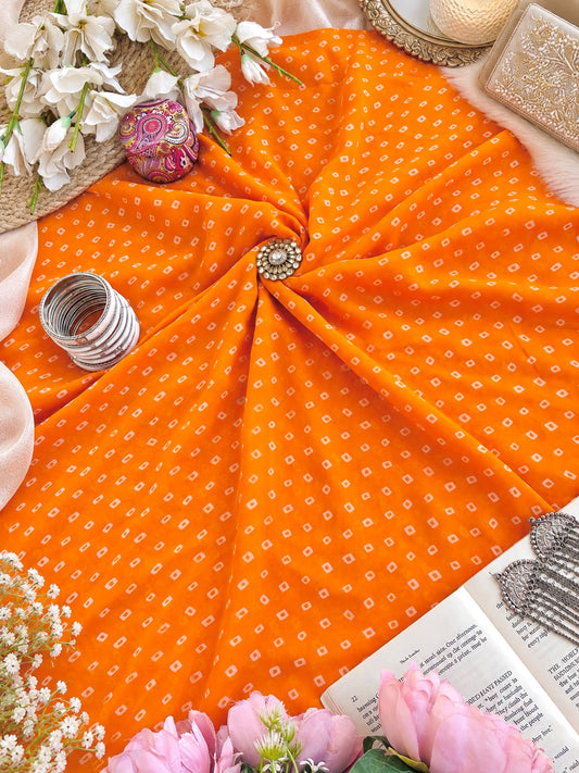 Sunset Orange Bandhej Gulnaz Fabric Cut