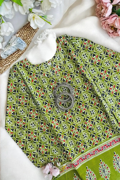 Green Handprinted Short Kurta