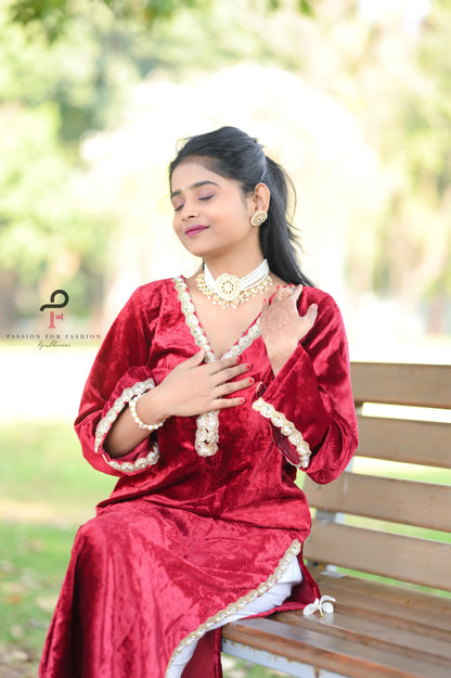 Rose Maroon Velvet Gulnaz Kurta