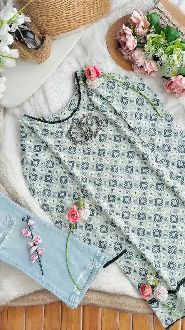 Lace Grey Jaipuri Kurta