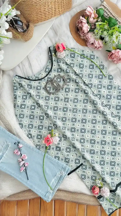 Lace Grey Jaipuri Kurta