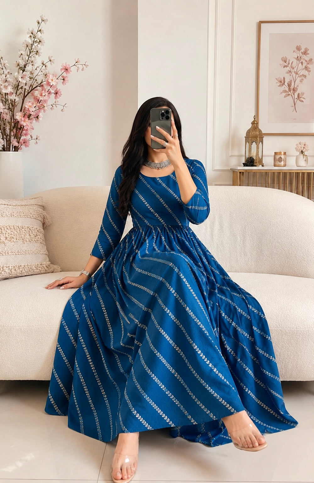 Zoya Blue Lehriya Maxi Gown