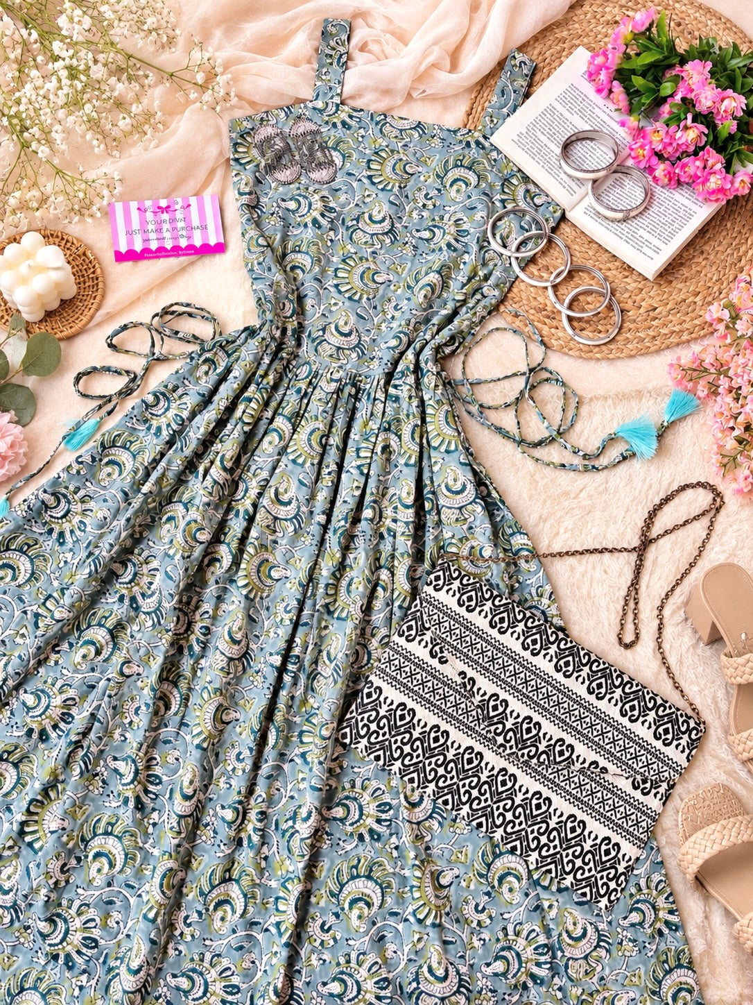 Gulnaz Grey Paisley Flared Jaipuri Kurta