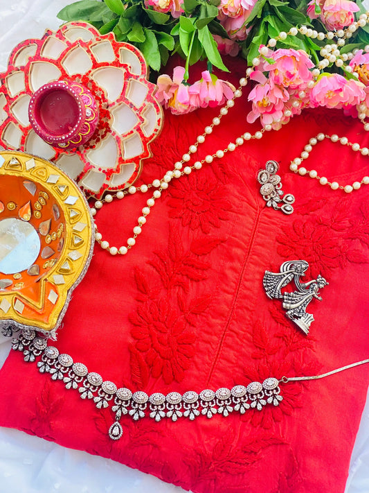 Scarlet Red Modal Chikankari Kurta