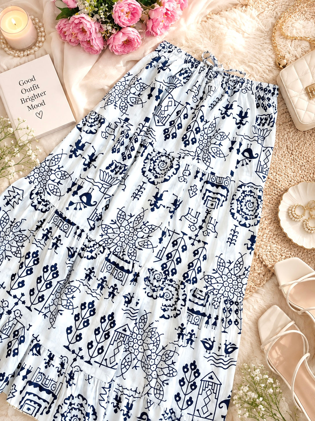 Jaipuri Indigo Folk Flared Twirl Skirt