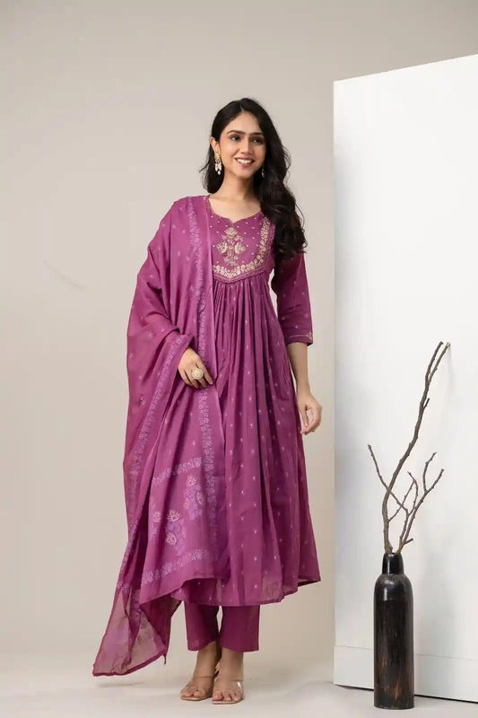Embroidered Purple Suit Set - Passion for Fashion by Shivani