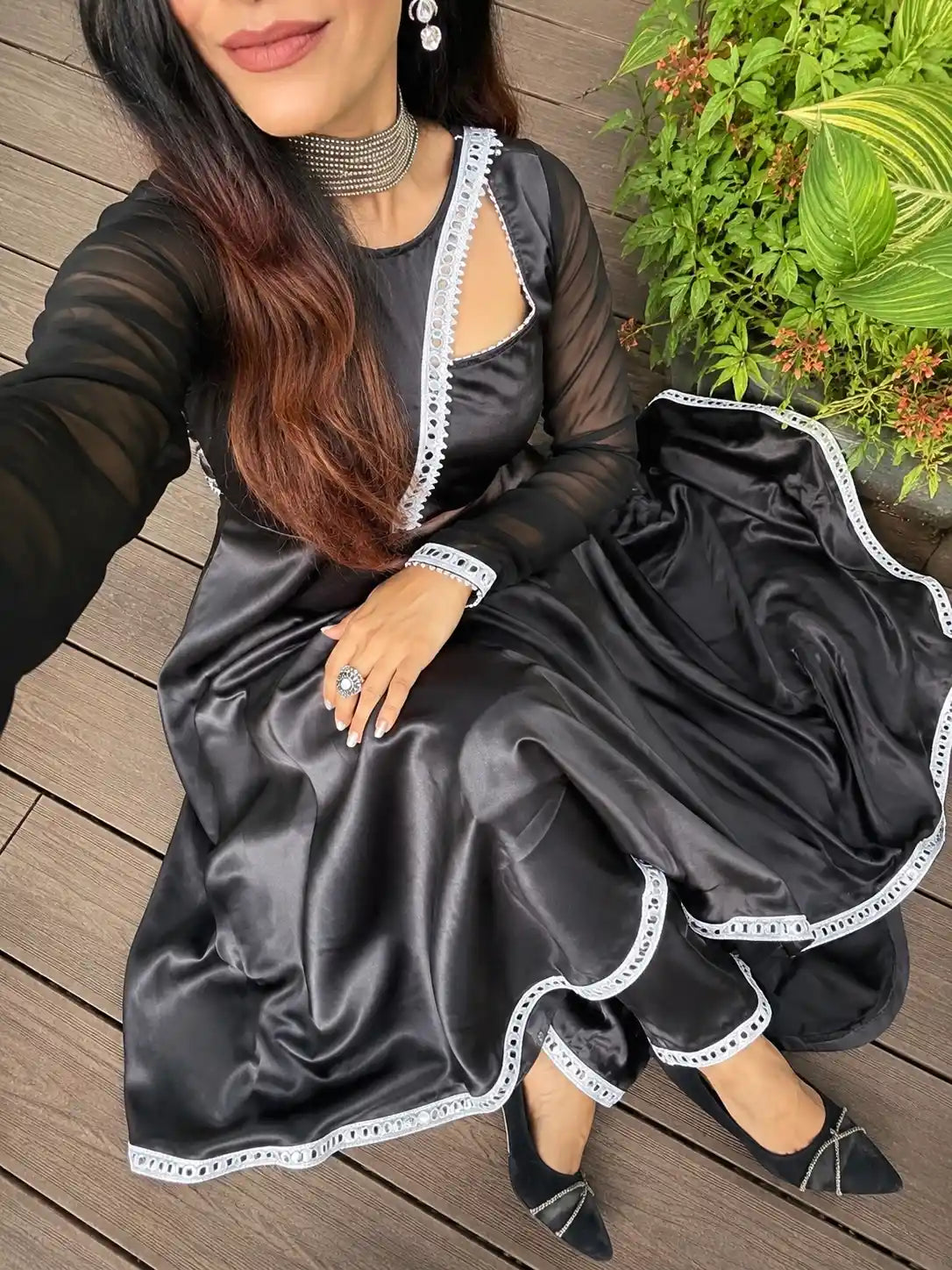 Jhalak Black Satin Gulnaz Ensemble