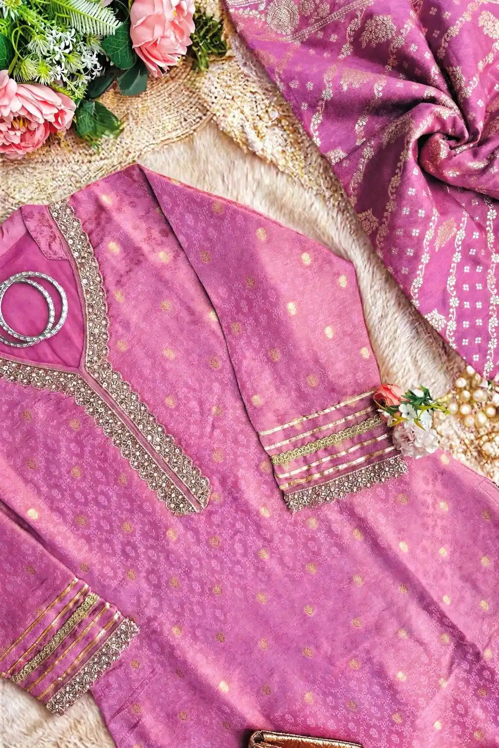 Orchid Pink Banarasi Suit Set