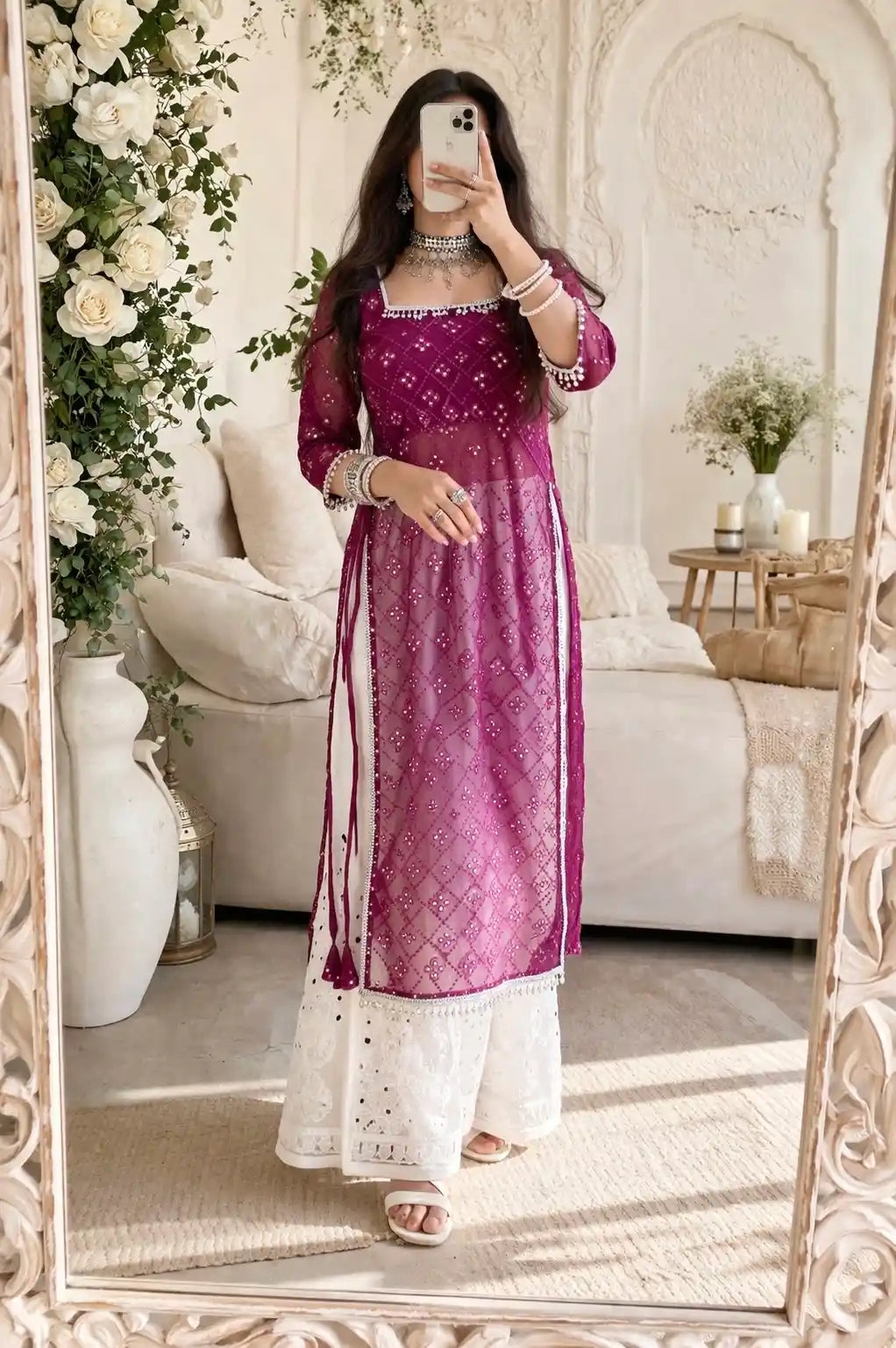 Shiraz Wine Gulnaz Embroidered Kurta