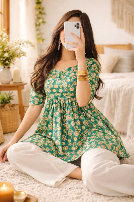 Emerald Bloom Brocade Peplum
