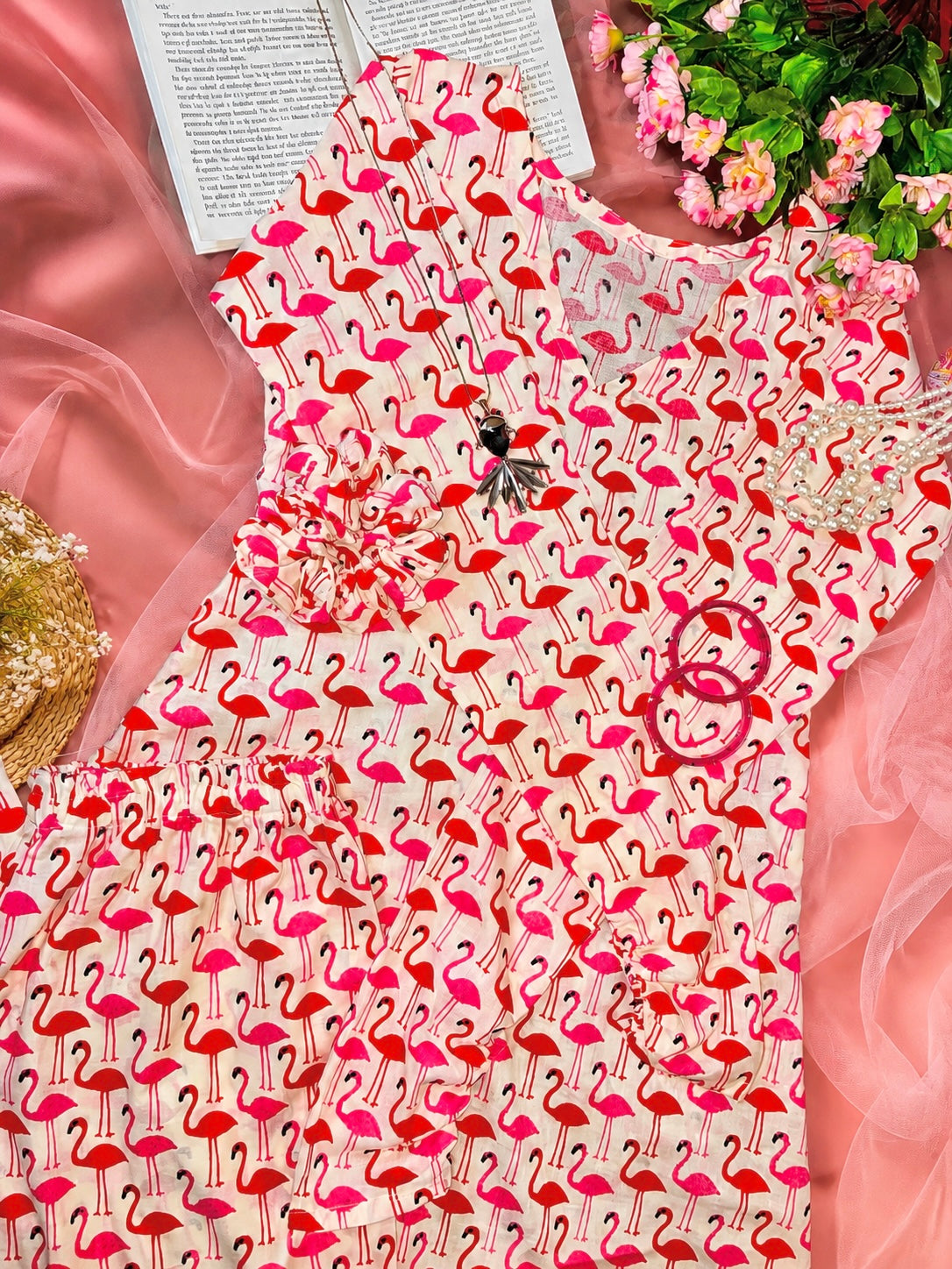Meher Boho Flamingo Print Ethnic Set