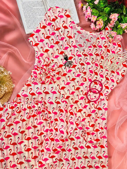 Meher Boho Flamingo Print Ethnic Set