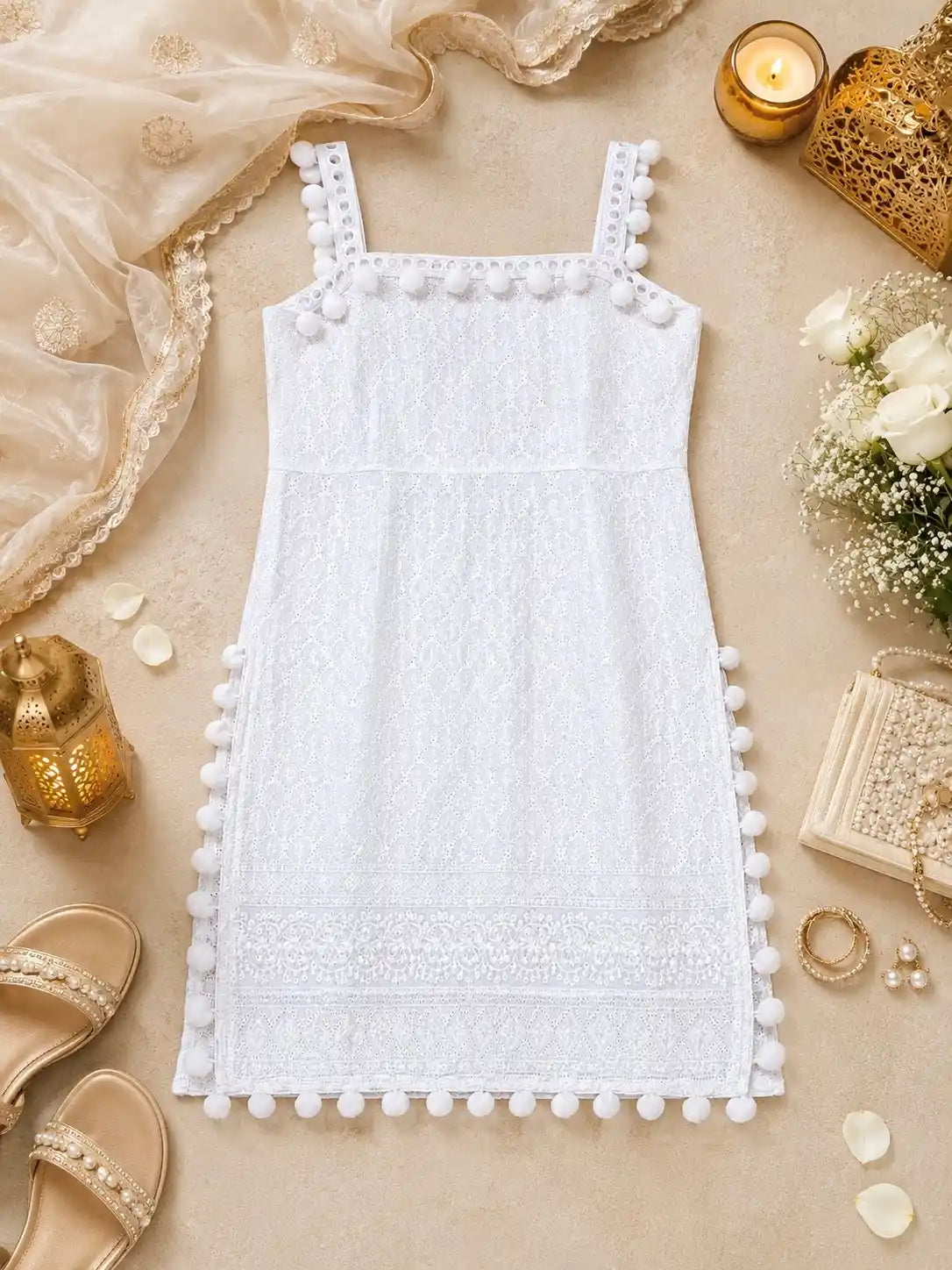Snowy White Sequence Gulnaz Kurta