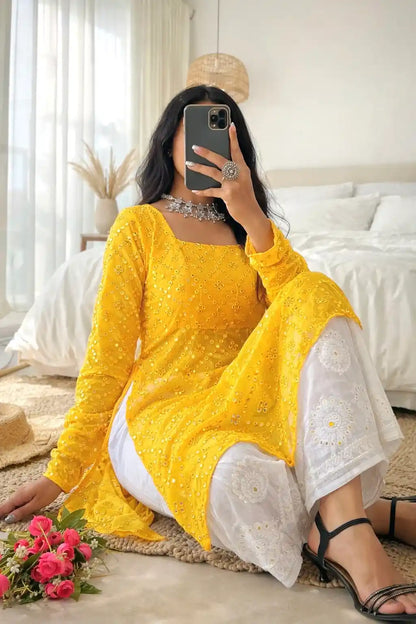 Amber Yellow Mirror Gulnaz Kurta