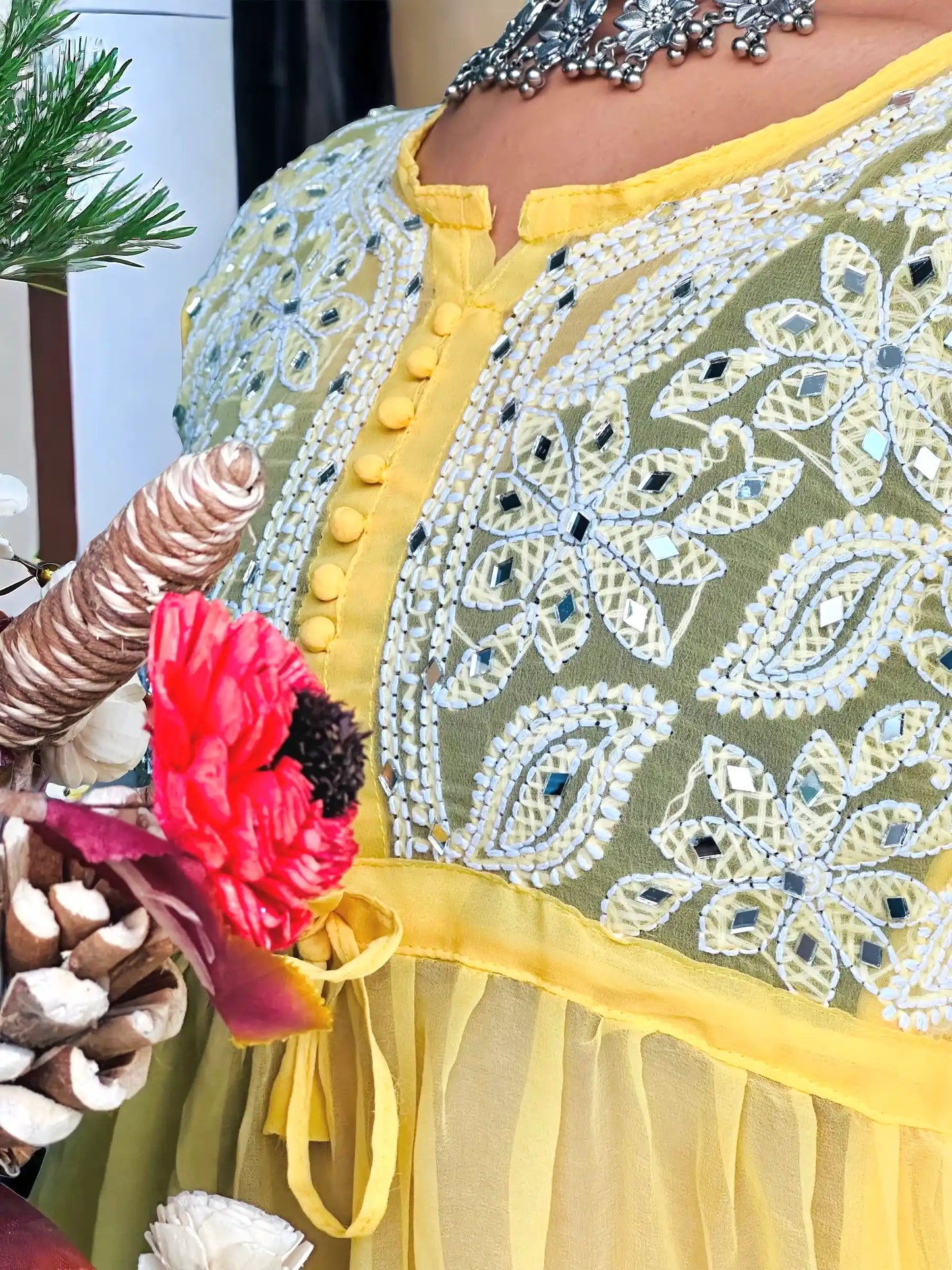 Sunflower Yellow Noor Mirror Chikankari