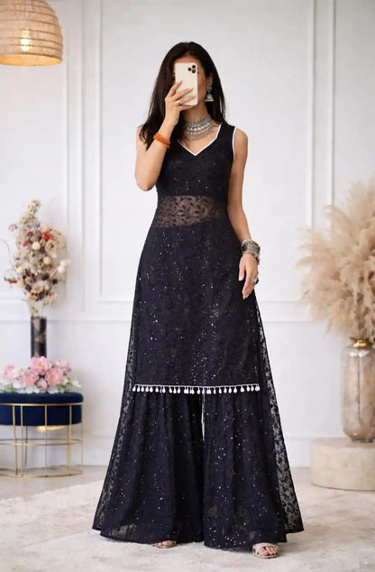 Sooty Black Embroidered Gulnaz Kurta